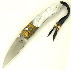Buy William Henry  WHB7ADMIRAL Westcliff - Hand-Rubbed ATS-34 / Mother of Pearl / 24K Koftgari at Country Knives.