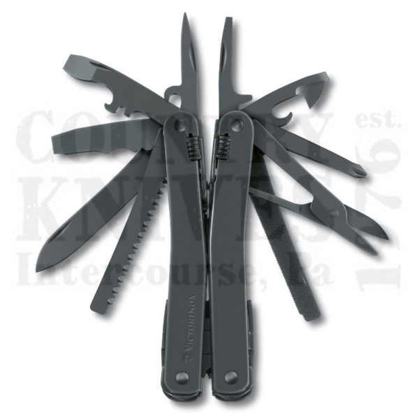 Buy Victorinox Victorinox Swiss Army Knives 3.0224.3CNUS2 SwissTool Spirit X Black - Spearpoint Blade / Leather Pouch at Country Knives.